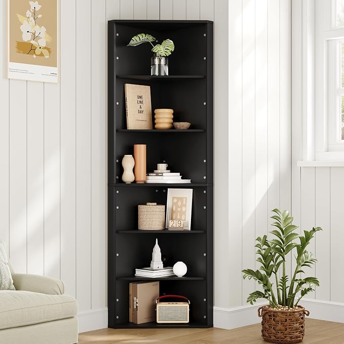 6 Tier Corner Shelf with Adjustable Shelf, Freestanding Corner Display Storage by Furnify