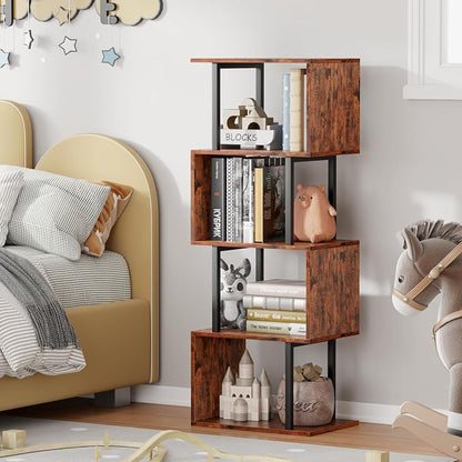 Furologee 5 Tier Bookshelf, S Shaped Geometric Bookcase, Narrow Freestanding - Image 5