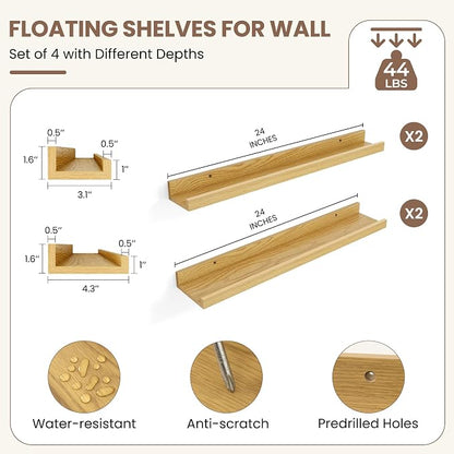 Fun Memories Picture Ledge Shelf, Floating Shelves Set of 4, 24 Inch Picture - Image 3