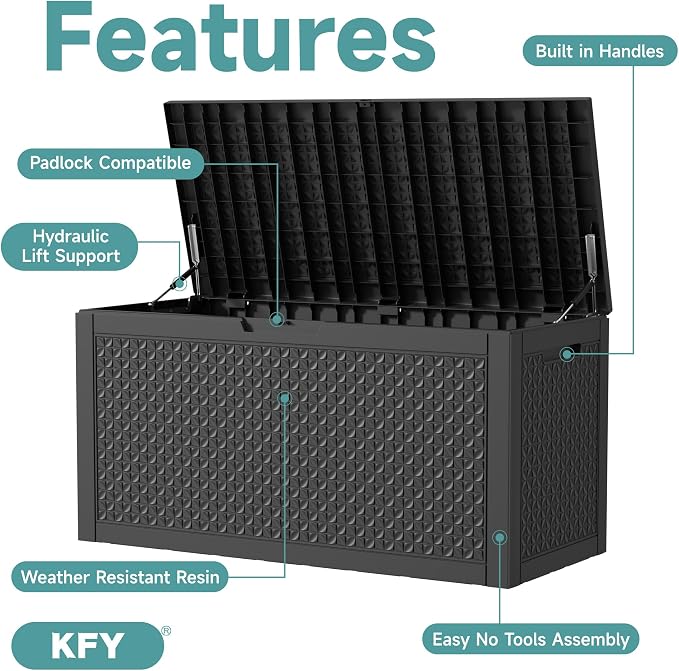 100 Gallon Waterproof Outdoor Storage Box, UV Resistant Resin Deck Box - Image 3