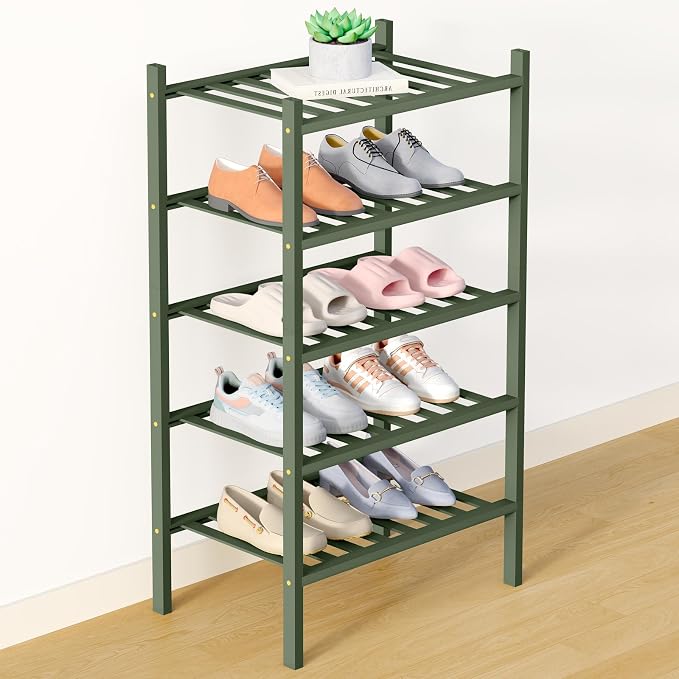 Smiry Bamboo Shoe Rack for Closet, 5 Tier Small Wooden Stackable Shoe Organizer by Smiry