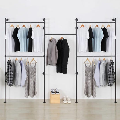 Industrial Pipe Clothes Rack, Heavy Duty Detachable Wall Mounted Black Iron by EDCB