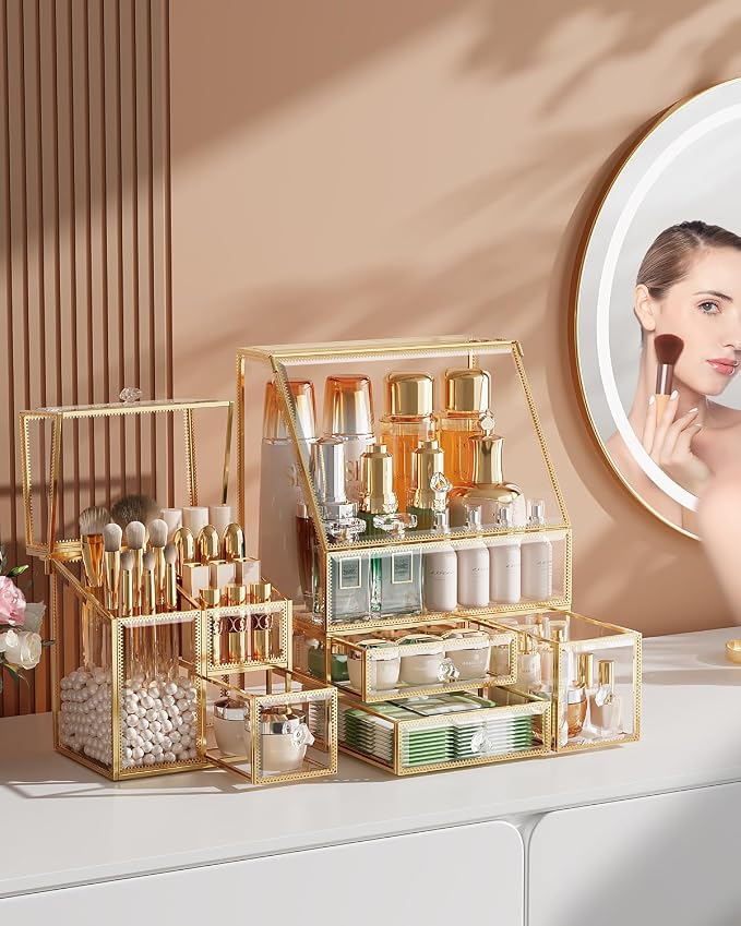 Clear Makeup Organizer with Gold Frame – Countertop Vanity Organizer - Image 5