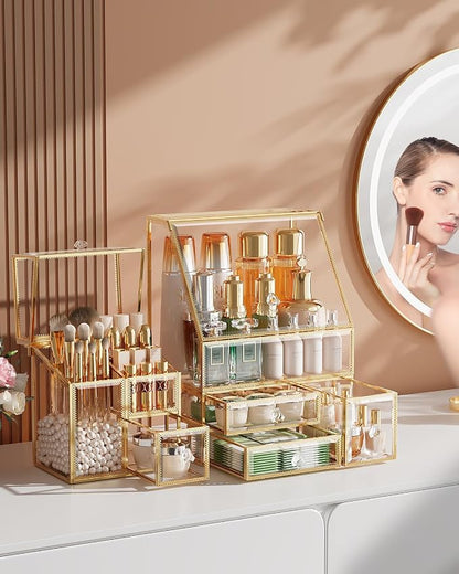 Clear Makeup Organizer with Gold Frame – Countertop Vanity Organizer - Image 5