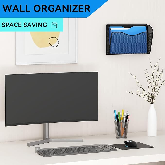 3 Single Pocket Wall File Holder, Mesh Hanging File Folder Paper Organizer - Image 2