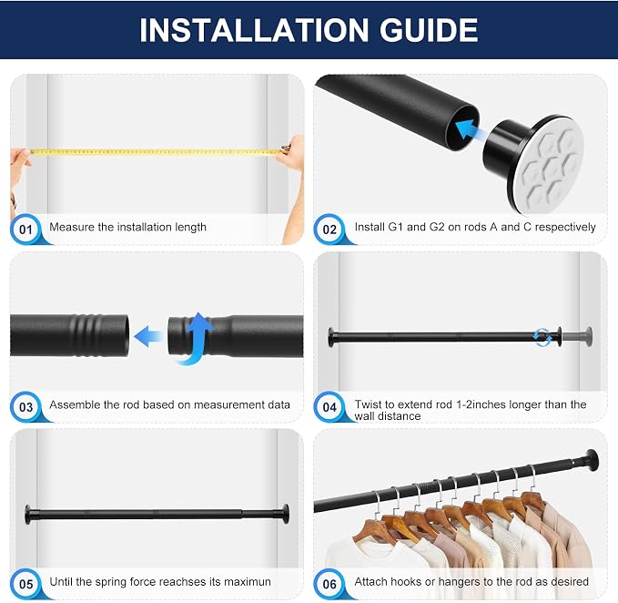 No Drilling Closet Rod, 27.5-74 Inches Hanging Closet Rod - Image 8
