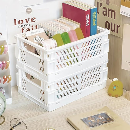 Pastel Plastic Storage Baskets 2 Pack, Collapsible Crates - Image 4