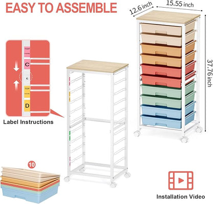 Rolling Cart with Drawers, 10 Drawer Rolling Cart, Storage Cart with Wheels - Image 3