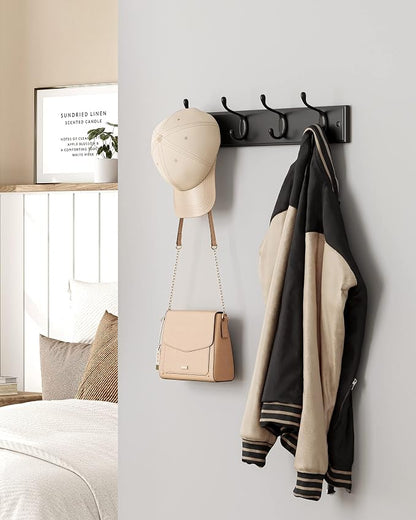 SONGMICS Wall-Mounted Coat Rack, Hook Rack, 4 Dual Metal Hooks, - Image 3