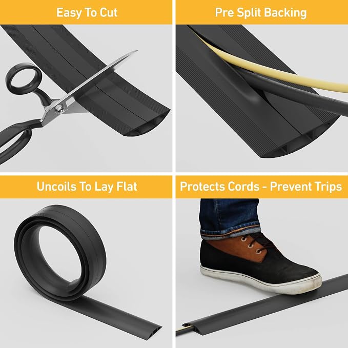 D-Line 6ft Floor Cord Cover, Cable Protector, Hide Extension Cords, Protect - Image 2