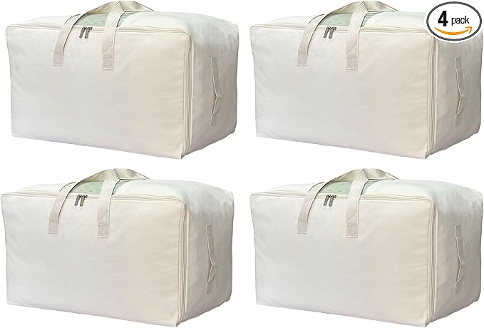 Soft Canvas Storage Bag with Zipper and Clear Window, Cotton Linen Organizer by DoYiKe