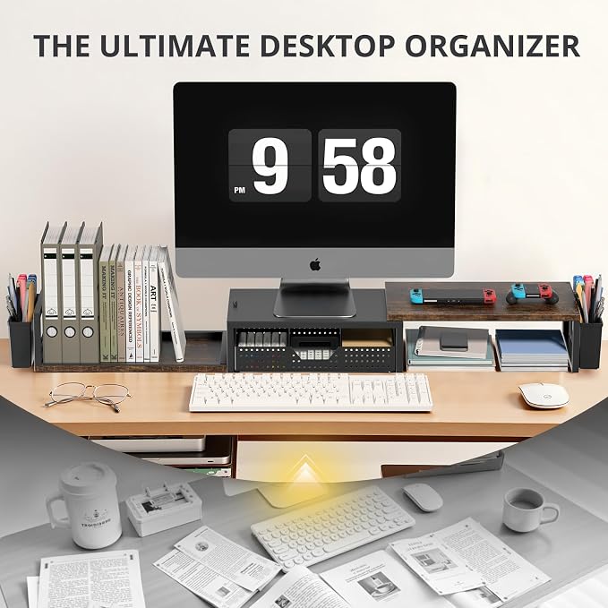 OPNICE Wood Desk Organizers and Accessories, Dual Monitor Stand Riser - Image 6