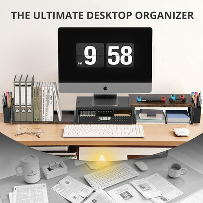 OPNICE Wood Desk Organizers and Accessories, Dual Monitor Stand Riser - Image 6