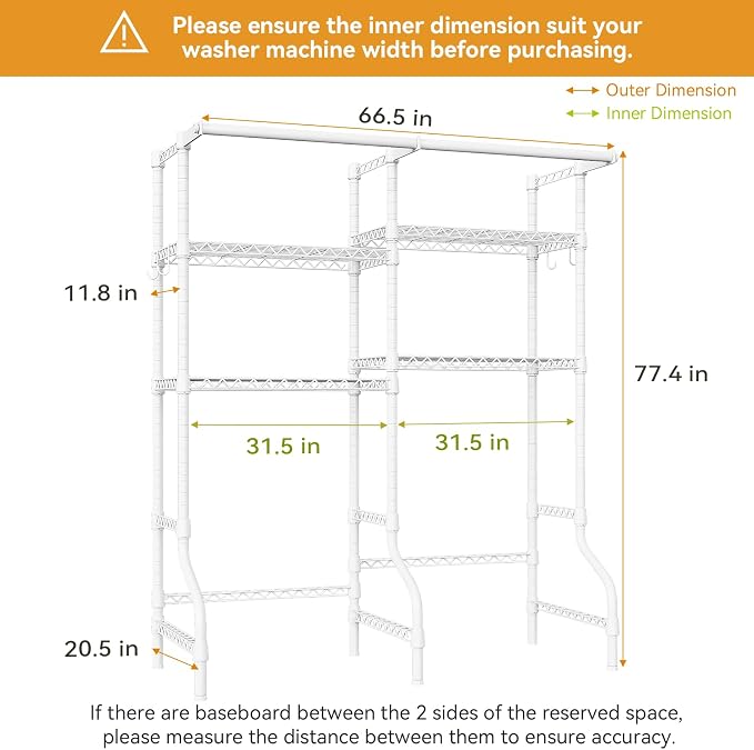 U14 Over Washer and Dryer Storage Shelves, 4 Tiers Laundry Room Storage and - Image 2