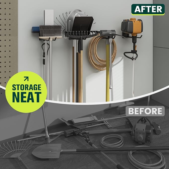 Garden Tool Organizer Rack, Wall Mount Garage Tool Organizer Storage Hook - Image 2