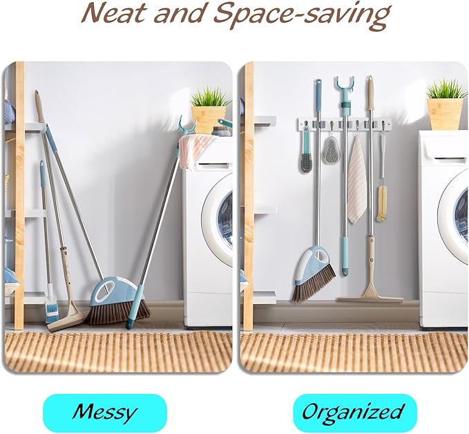 White Mop Broom Holder Wall Mount - Image 5