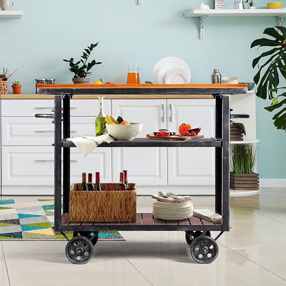 Vintage Rolling Bar Cart on Wheels Industrial Mobile Serving Cart Metal and - Image 8
