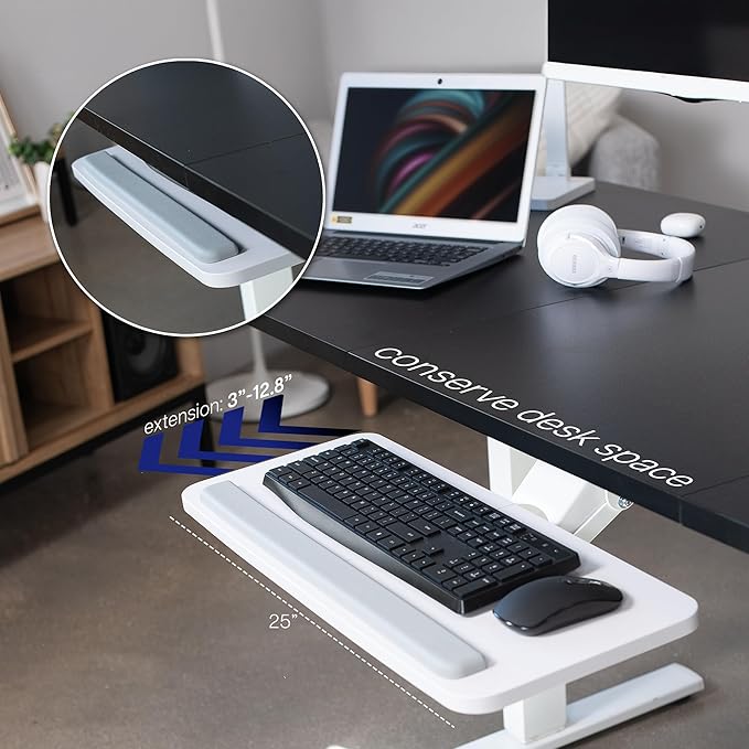 VIVO Adjustable 25 x 10 inch Computer Keyboard and Mouse Platform Tray - Image 2