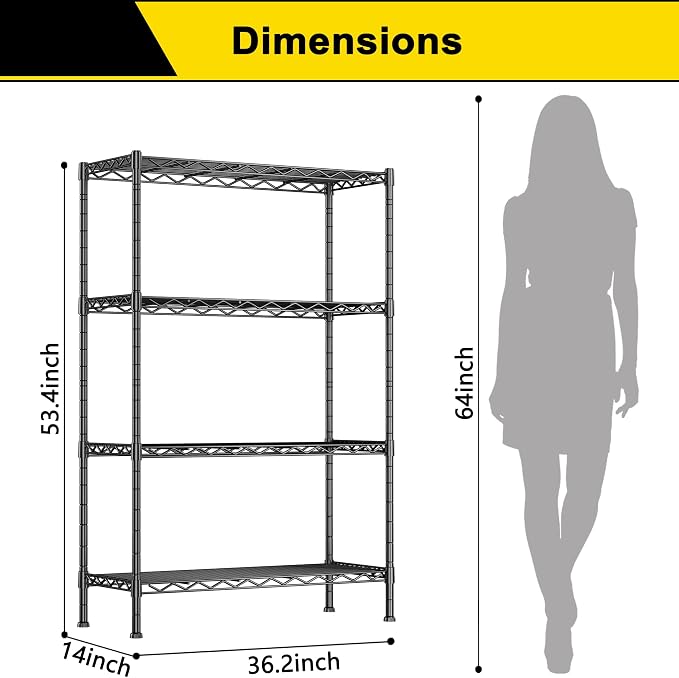GIOTORENT 4-Wire Garage Shelving Storage Shelves, Metal Shelf Organizer 1400Lbs - Image 2