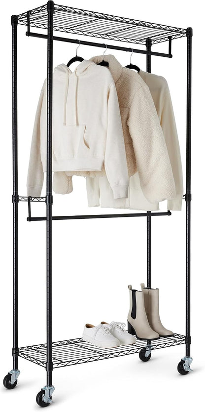 Amazon Basics Adjustable, Double Hanging Rod Garment Rolling Closet Organizer by AmazonBasics