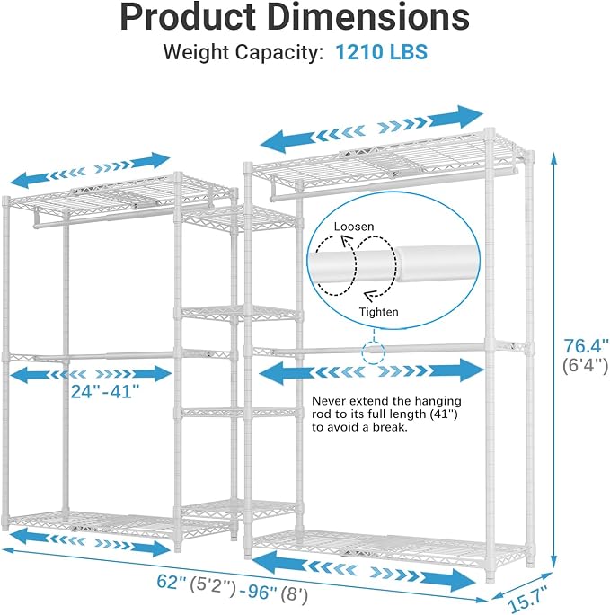 VIPEK X3 Expandable Heavy Duty Clothes Rack Adjustable from 5'2" to 8' - Image 5