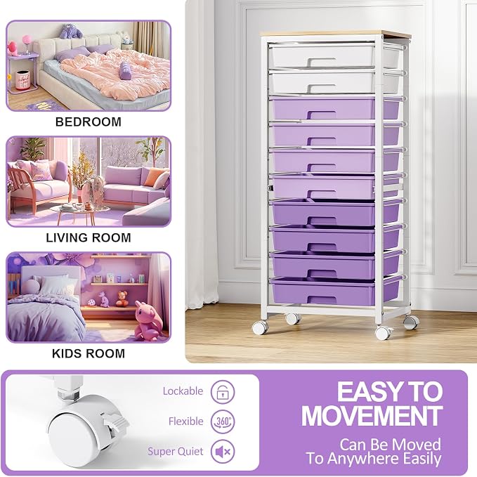 Rolling Cart with Drawers, 10 Drawer Rolling Cart, Storage Cart with Wheels - Image 5