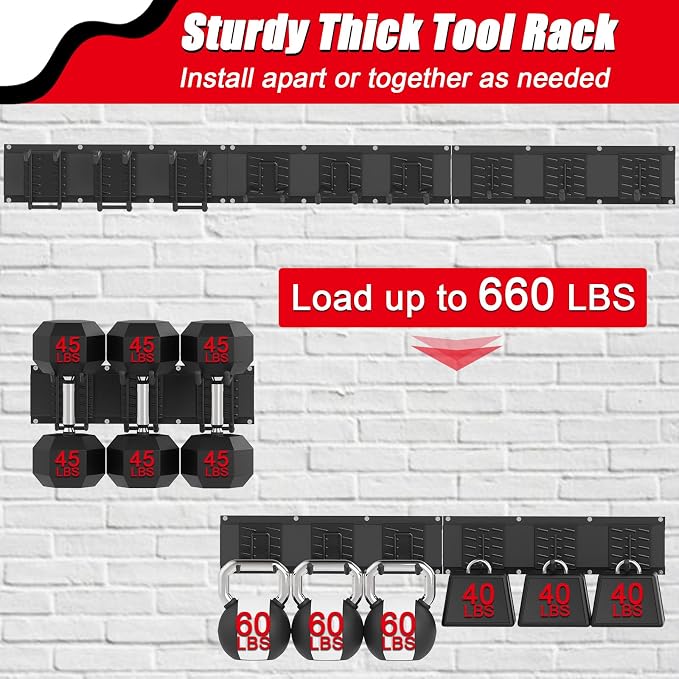 48 Inches Garage Organization, Wall Mount Garden Tool Organizer, 660lbs - Image 4