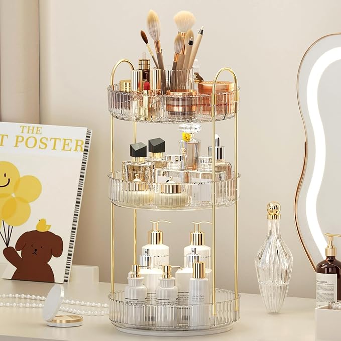 360° Rotating Makeup Organizer, Upgraded 3 Tier Skincare Perfume Organizers - Image 6