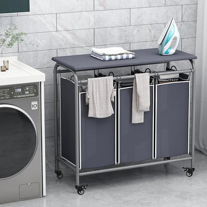 LINZINAR 3 Bag Laundry Basket Sorter Heavy Duty Rolling Lockable Wheels Laundry - Image 2