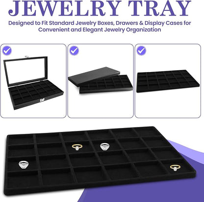 Novel Box 5 Pack 24-Slot Black Liner Jewelry Storage Tray Inserts 14.75x8.25x1 - Image 8