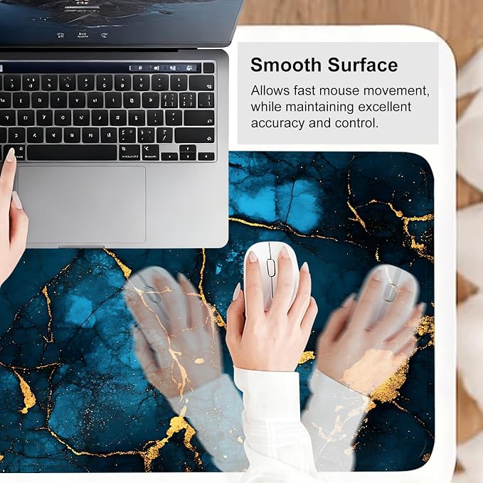 Blue Marble Gold Vein Mouse Pad – Large Extended Desk Mat 31.5 x 11.8 in– - Image 6