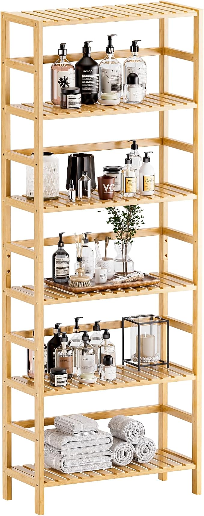 HITNET Bamboo Shelf, 6-Tier Adjustable Tall Open Bookcase, Bathroom Storage by HITNET