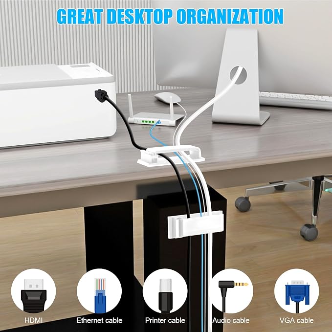 XHF 40 PCS Self Adhesive Cable Clips White, Wire Clips Cable Management Wire - Image 5