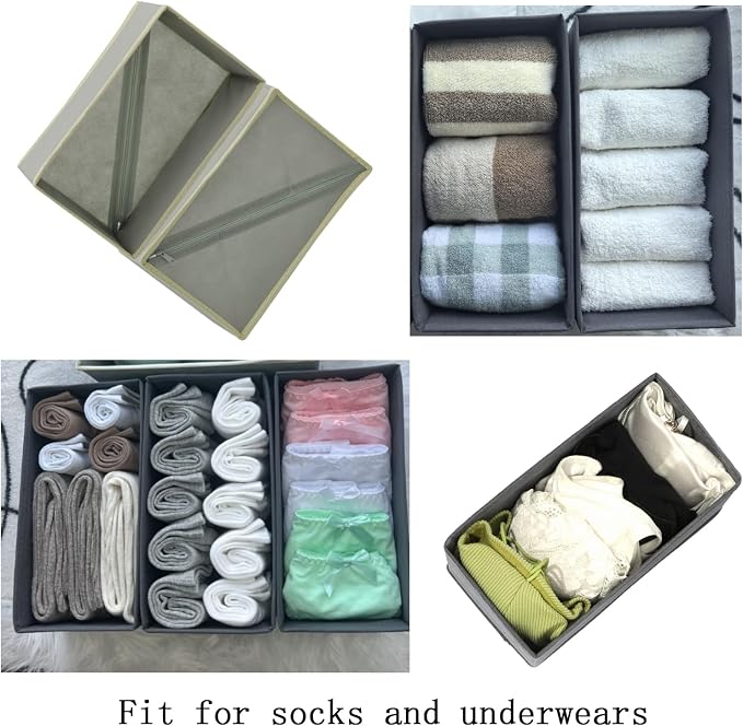 Socks Drawer Organizer Set of 3 Pack Light Grey, Small Underwear Dividers - Image 5