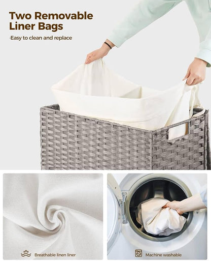 Greenstell Laundry Hamper with Wheels, No Install Needed, 110L Divided - Image 4