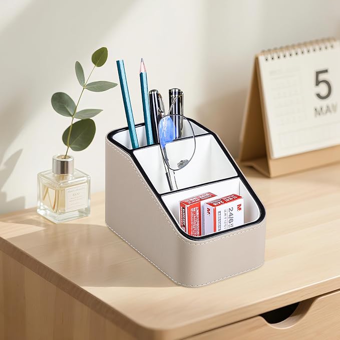 PU Leather Remote Control Holder, Small Desk Organizer Office Supply Bedside - Image 6