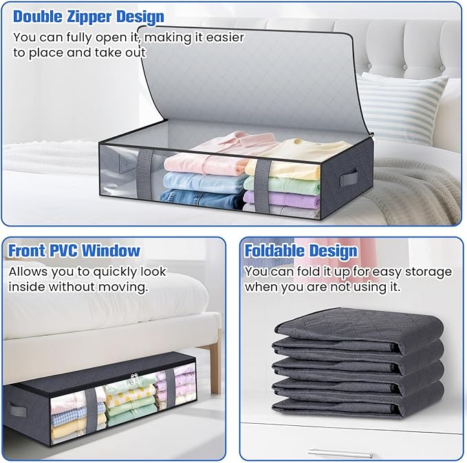 Under Bed Storage Containers, 2 Pack Blanket Storage Bags, Collapsible Storage - Image 4