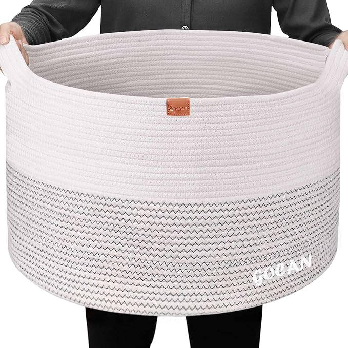 Extra Large Laundry Basket 22" X 22"X 14" XXXL Cotton Rope Woven Basket by GOCAN