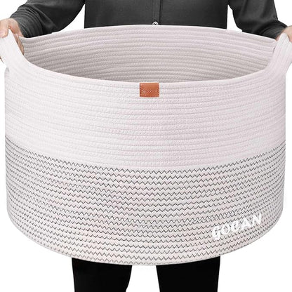Extra Large Laundry Basket 22" X 22"X 14" XXXL Cotton Rope Woven Basket by GOCAN