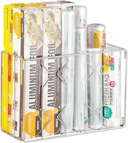 YQh Wall Mount Kitchen Wrap Organizer Rack, Cabinet Storage Basket, Aluminum by YQh