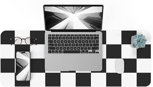 Non-Slip Checkered Desk Mat, Waterproof PU Leather Protector, Large Blotter by AFIING
