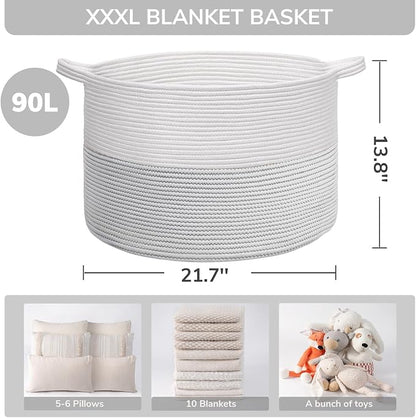 INDRESSME XXXLarge Cotton Rope Basket 21.7" x 21.7" x 13.8" Woven Baby Laundry - Image 5