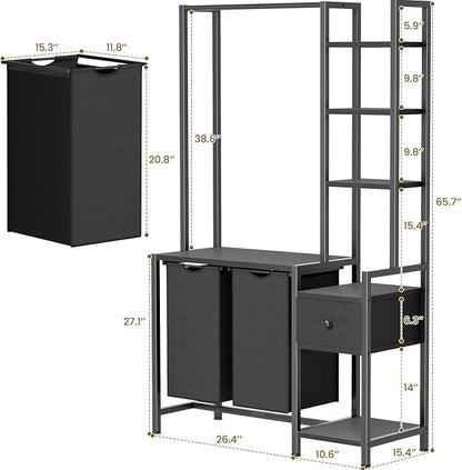 Laundry Hamper with Shelf, 5 Tiers Tall Laundry Basket Sorter with 2 Pull-Out - Image 3