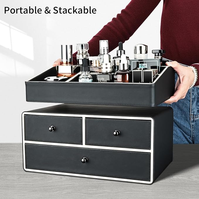 KINGFOM 2 Tier PU Leather Makeup Organizer - Image 5