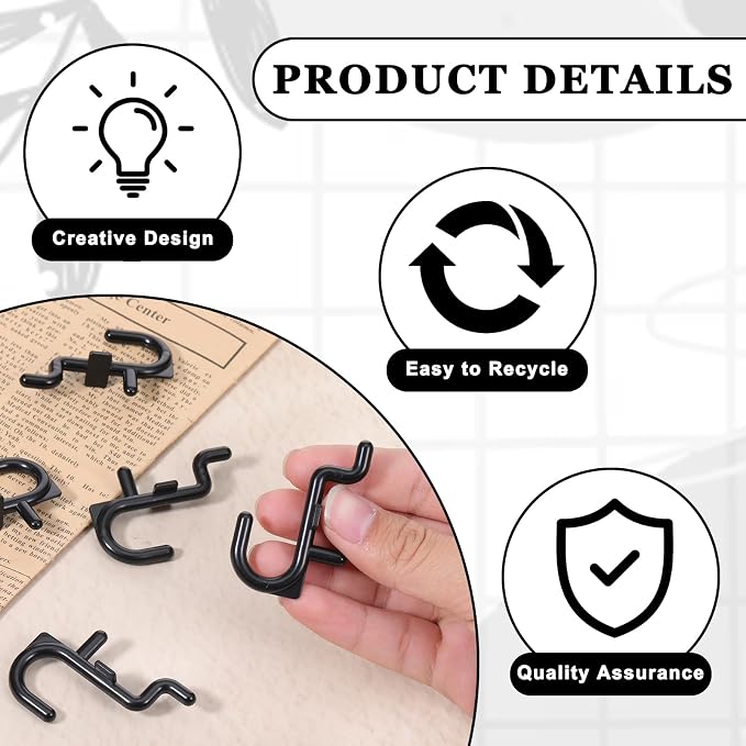 30 Pcs Black Pegboard Hooks, 1/4" Plastic Pegboard Hooks J Hooks Wall Display - Image 3