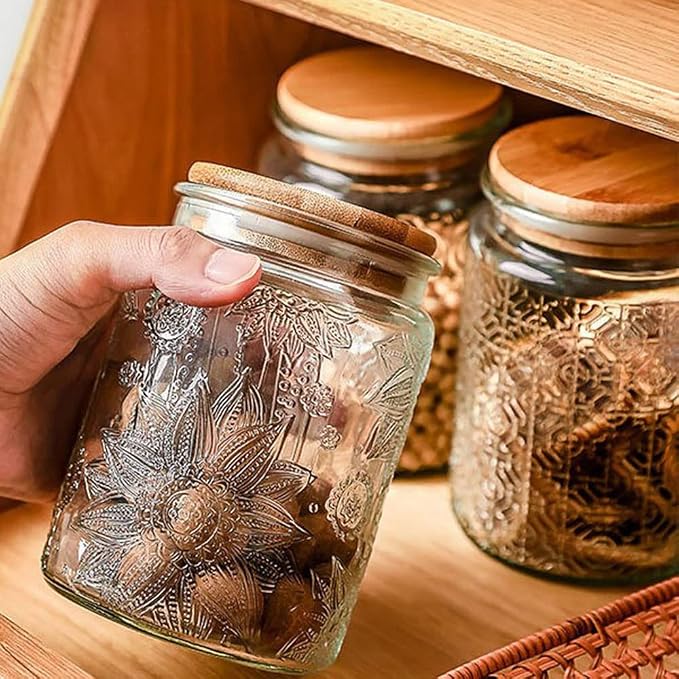 ANSQU Vintage Glass Jar with Lid, 23.7oz Airtight Glass Storage Canister Glass - Image 6