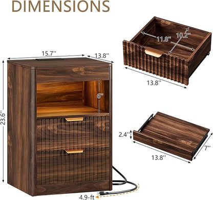 REAHOME Fluted Nightstand with Charging Station, Modern LED Night Stand with 2 - Image 2