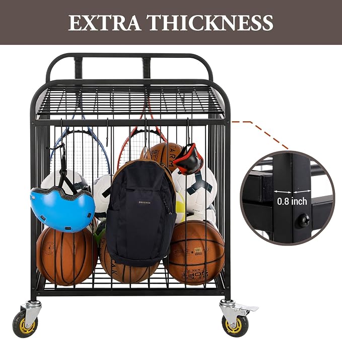 MyGift Large Capacity Metal Rolling Multi Sports Ball Cage Storage Hopper - Image 4