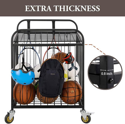 MyGift Large Capacity Metal Rolling Multi Sports Ball Cage Storage Hopper - Image 4