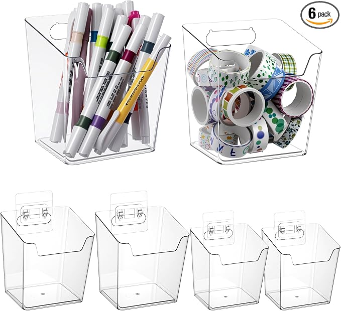 6 Pcs Clear Adhesive Wall Storage Bins, Small Cabinet Door Organizer Holders by Unknown